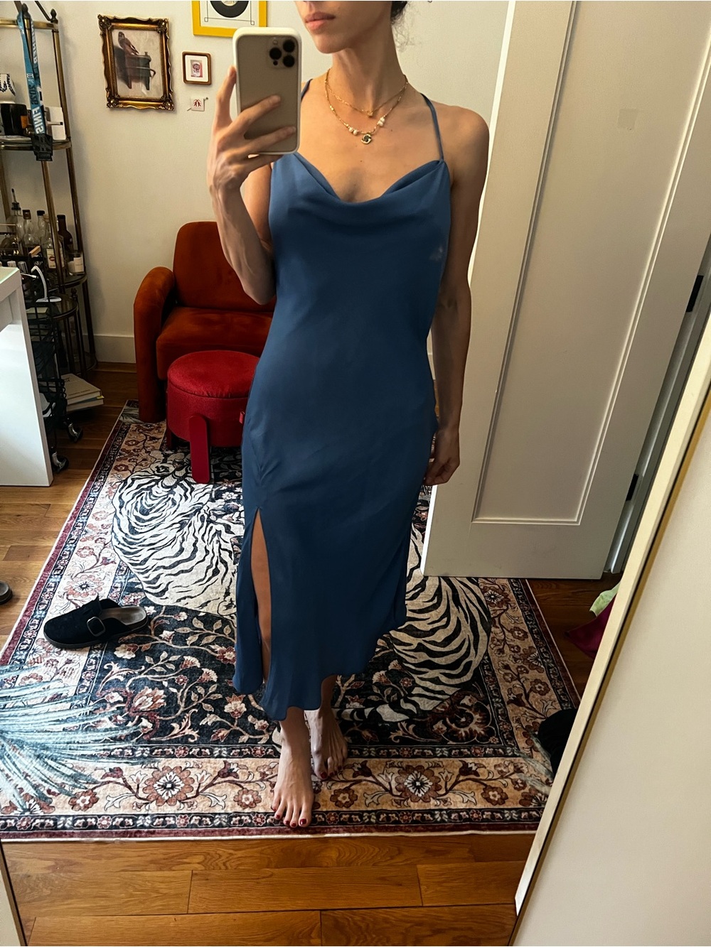 Lucy Paris Blue Slip Dress with Spaghetti Straps